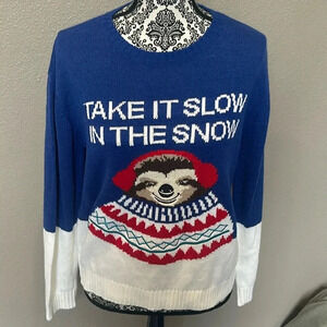 H&M Divided funny “take it slow in the snow” sloth sweater